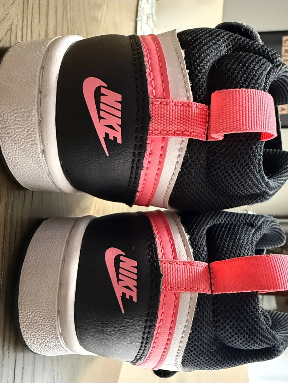 Nike Kids Black, White & Pink High-Top Sneakers with Strap